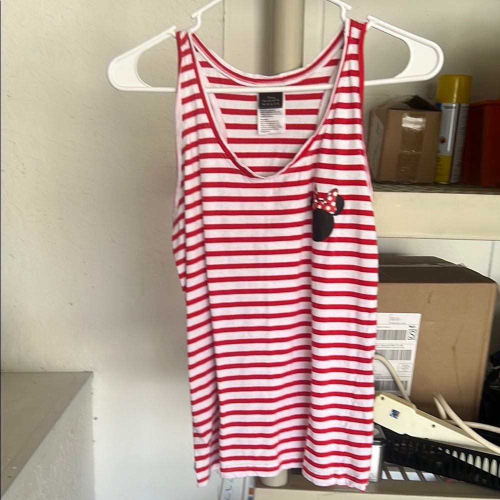 Disney Red and White Fitted Sleeveless Tank Top